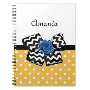 Chevron Bow Blue Rose Mustard Polka Dot Design Notebook