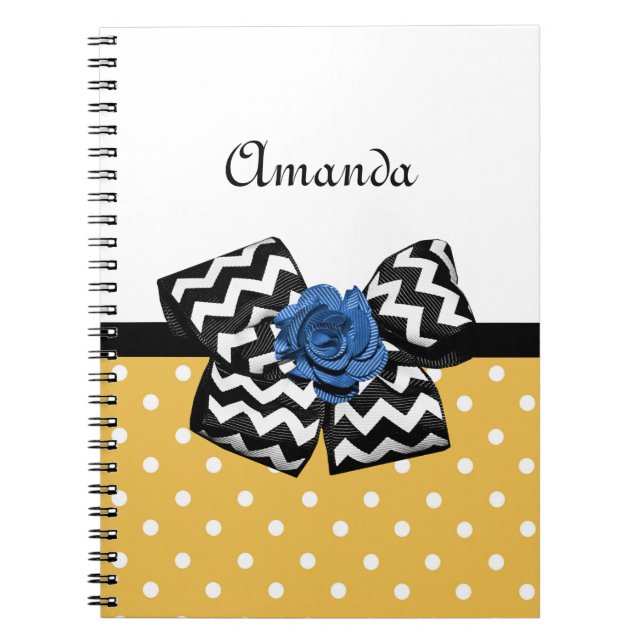 Chevron Bow Blue Rose Mustard Polka Dot Design Notebook (Front)