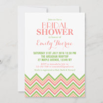 Chevron Bridal Shower Invitation White Pink Green