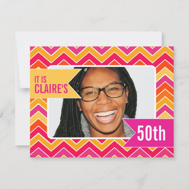 Chevron bright photo 50th birthday party invite (Front)