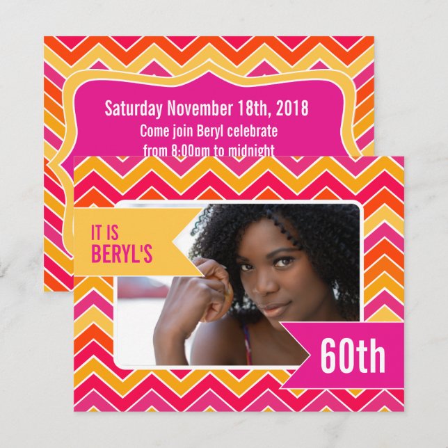 Chevron bright photo 60th birthday party invite (Front/Back)