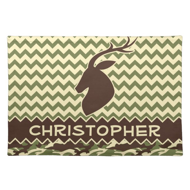 Chevron Buck Camouflage Personalize Cloth Placemat (Front)