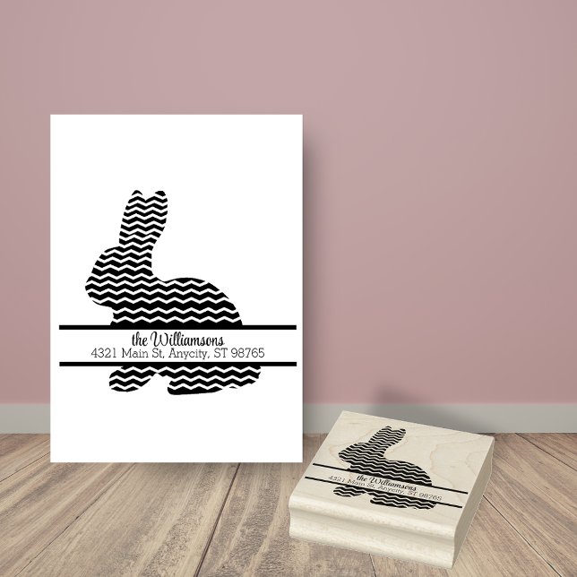Chevron Bunny Monogram Return Address Rubber Stamp (Creator Uploaded)