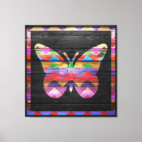 Chevron Butterfly Pattern on Wood Canvas Print