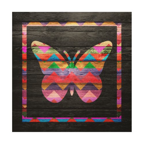 Chevron Butterfly Pattern on Wood Wood Wall Decor