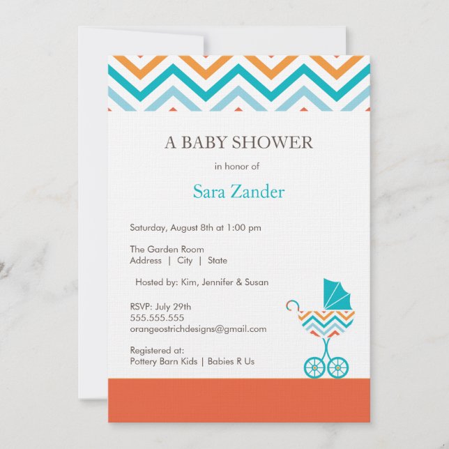 Chevron Carriage Baby Shower Invitation  |  Boy (Front)