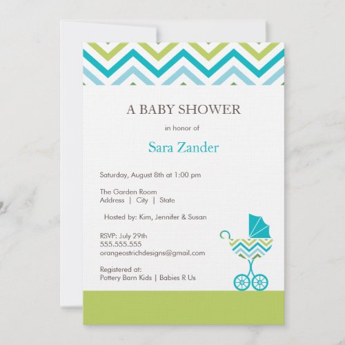 Chevron Carriage Baby Shower Invitation  |  Boy