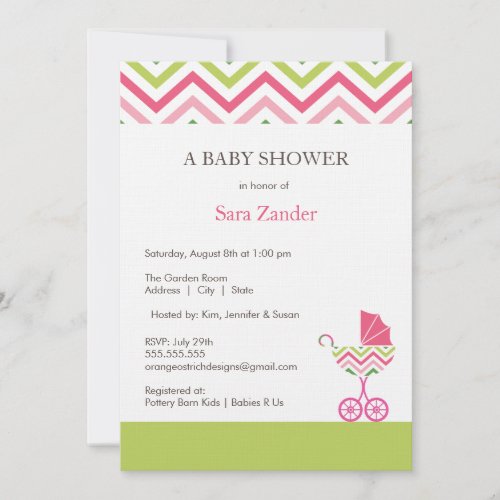 Chevron Carriage Baby Shower Invitation  |  Girl