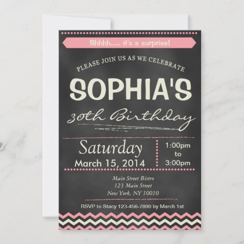 Chevron Chalkboard Surprise Birthday Invitation