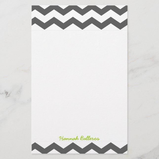 Chevron Charcoal Gray Zigzag Stripes Personalized Stationery (Front)