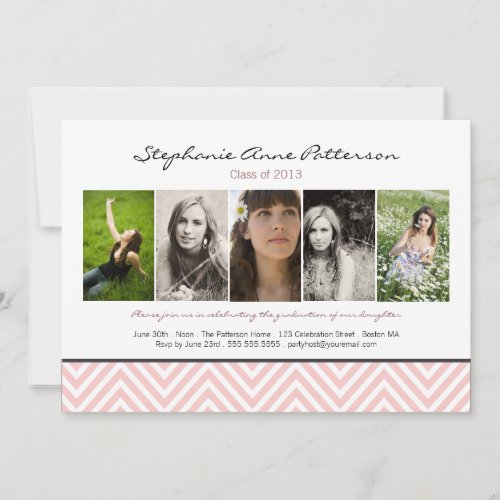 Chevron Chic 5 Photo Graduation Announcement Pink