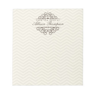 Chevron Chic Personalized Desk Notepad Beige