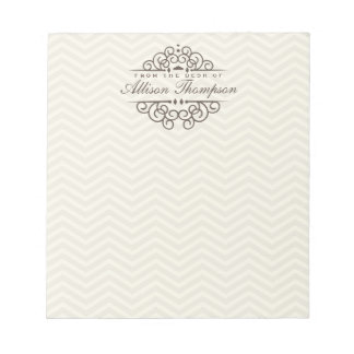 Chevron Chic Personalized Desk Notepad | Beige