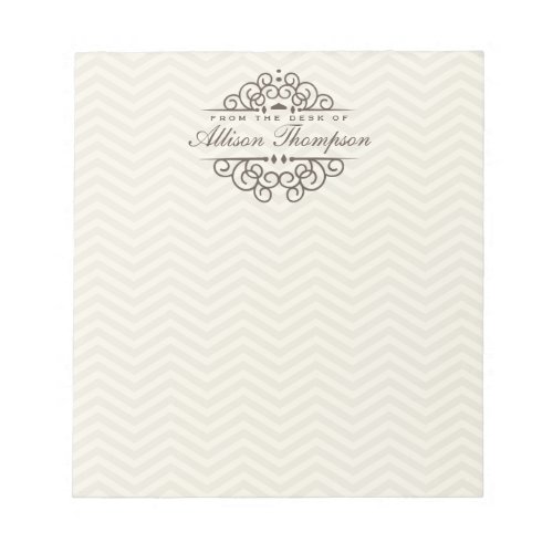 Chevron Chic Personalized Desk Notepad  Beige