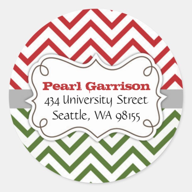 Chevron Christmas Circle Return Address Label (Front)