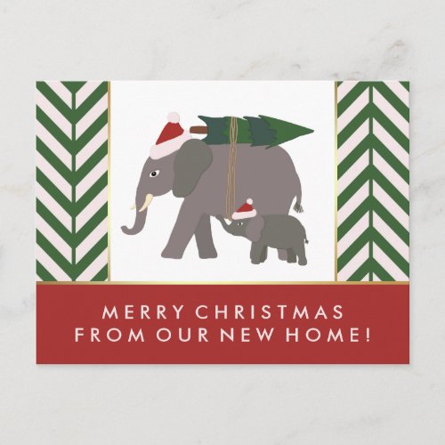 Chevron Christmas Elephant Pair New Address Holiday Postcard