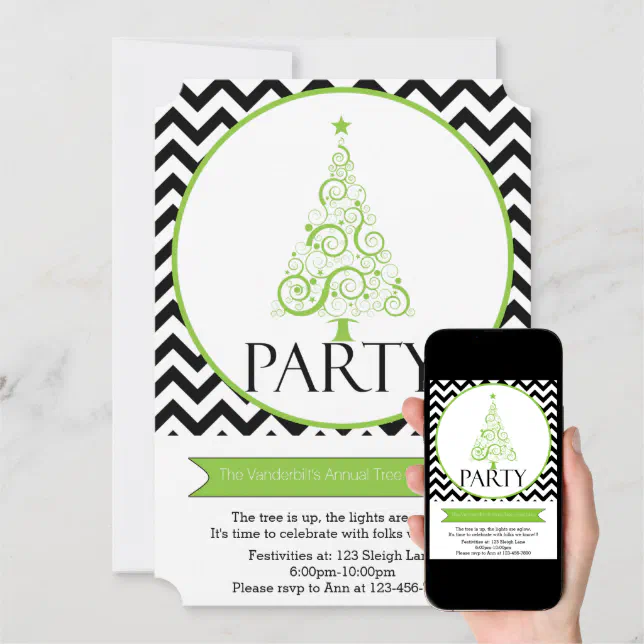 Chevron Christmas Tree Trimming Party Invitation Zazzle