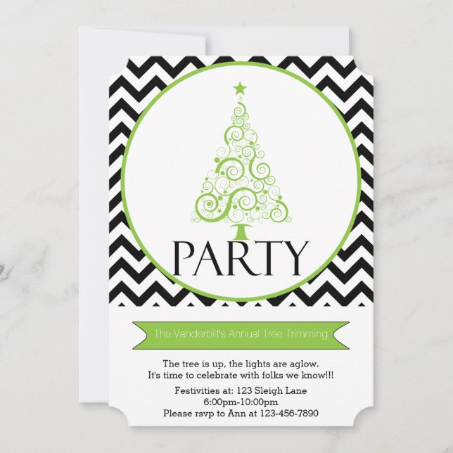 Chevron Christmas Tree Trimming Party Invitation (Front)