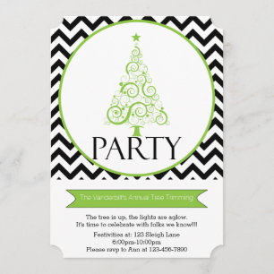 Chevron Christmas Tree Trimming Party Invitation