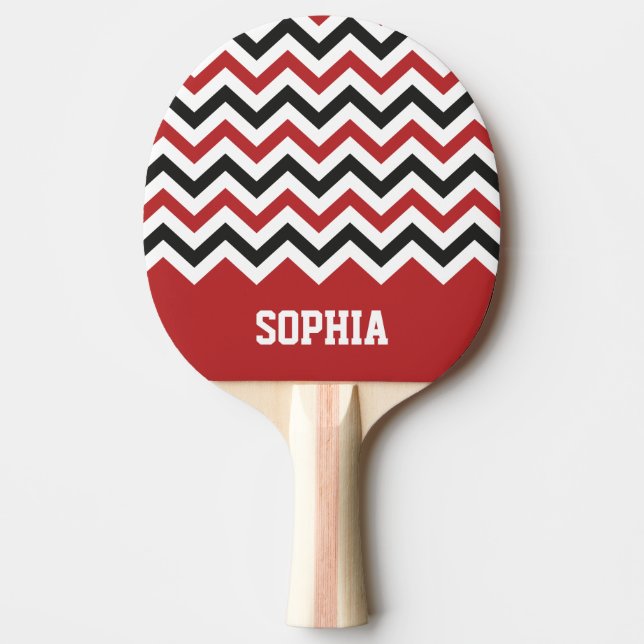 Chevron Classic Red and Black Custom Name Ping-Pong Paddle (Front)