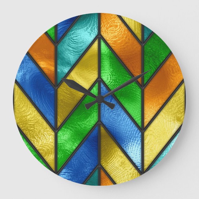Chevron Colored Glass Texture Large Clock (Front)