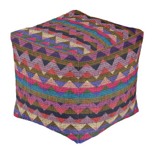 Chevron Colorful Pattern Burlap Rustic Jute Pouf