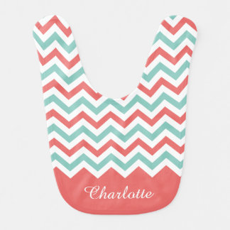 Chevron Coral and Aqua Custom Name Bib