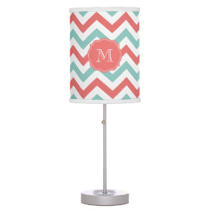 Chevron Coral and Aqua Custom Name Table Lamp