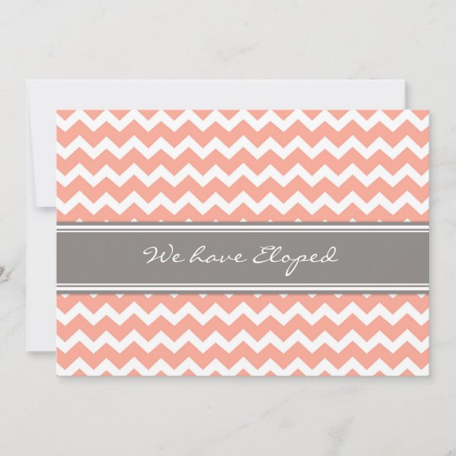 Chevron Coral Gray Elopement Announcement Cards (Front)
