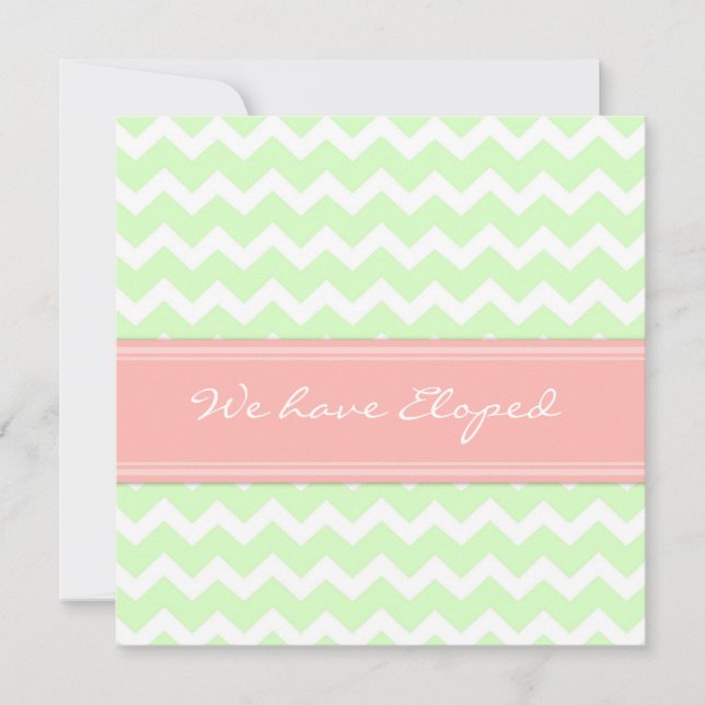 Chevron Coral Mint Elopement Announcement Cards (Front)