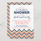 Chevron Couples Shower Invitation Coral And Blue (Front/Back)