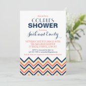 Chevron Couples Shower Invitation Coral And Blue (Standing Front)