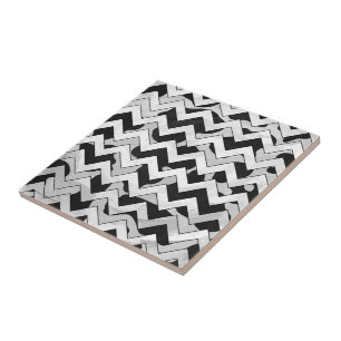 Chevron Cow Black and White Ceramic Tile
