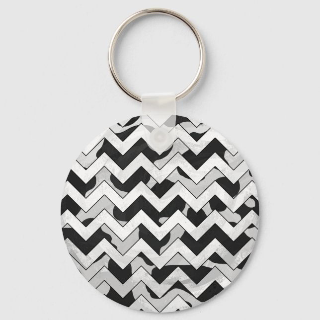 Chevron Cow Black and White Keychain (Front)