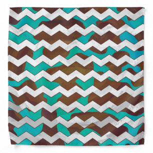 Chevron Cow Brown and Teal Print Bandana