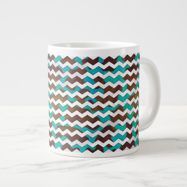 Chevron Cow Brown and Teal Print Giant Coffee Mug (Front Right)
