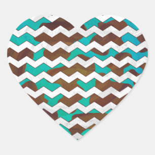 Chevron Cow Brown and Teal Print Heart Sticker