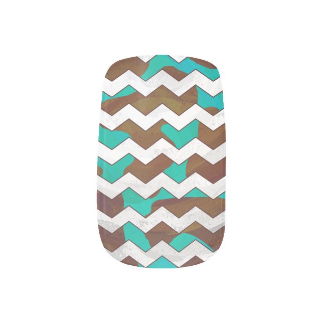 Chevron Cow Brown and Teal Print Minx Nail Art (Left Thumb)