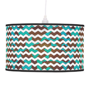 Chevron Cow Brown and Teal Print Pendant Lamp
