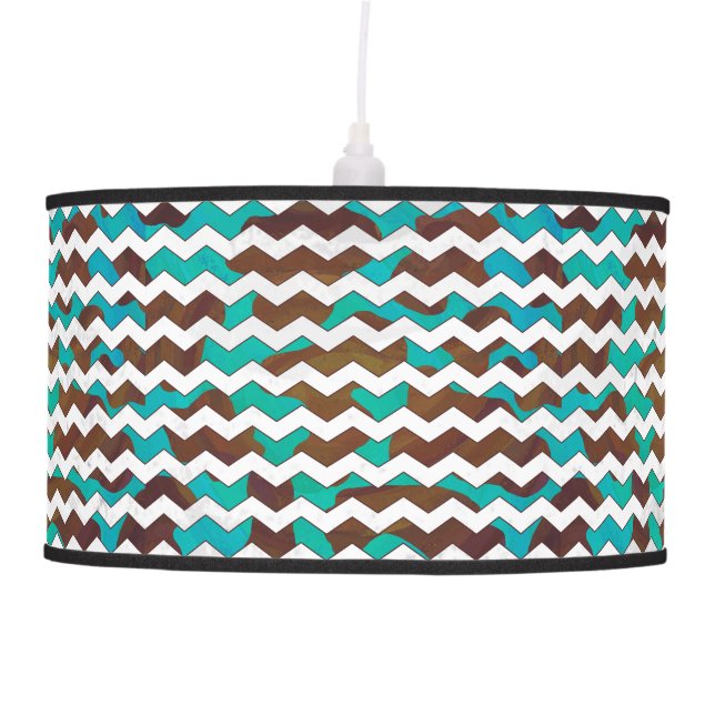 Chevron Cow Brown and Teal Print Pendant Lamp (Front)