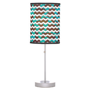 Chevron Cow Brown and Teal Print Table Lamp
