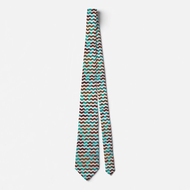 Chevron Cow Brown and Teal Print Tie (Front)