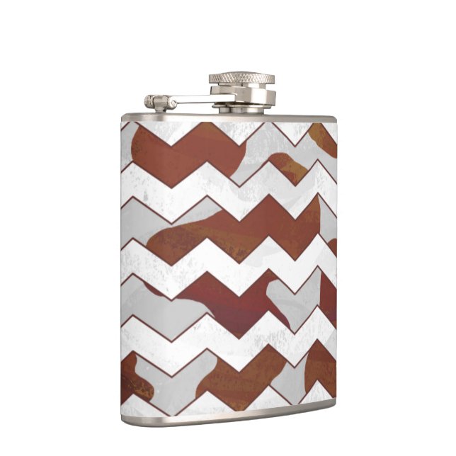 Chevron Cow Brown and White Print Hip Flask (Right)