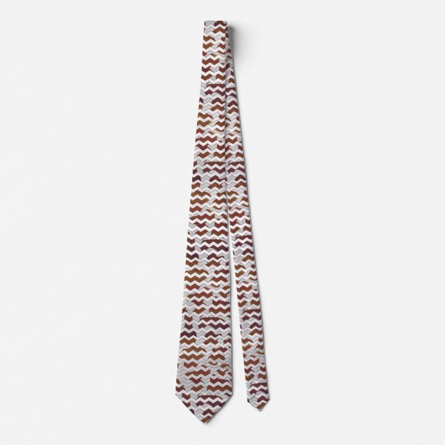 Chevron Cow Brown and White Print Neck Tie (Front)