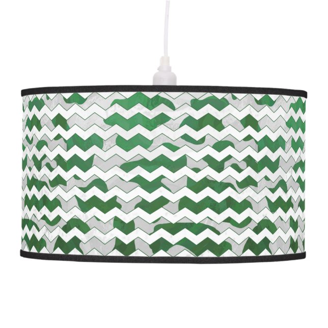 Chevron Cow Green and White Print Hanging Lamp (Front)