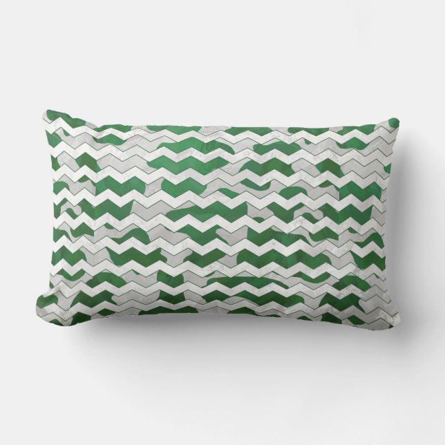 Chevron Cow Green and White Print Lumbar Pillow (Front)