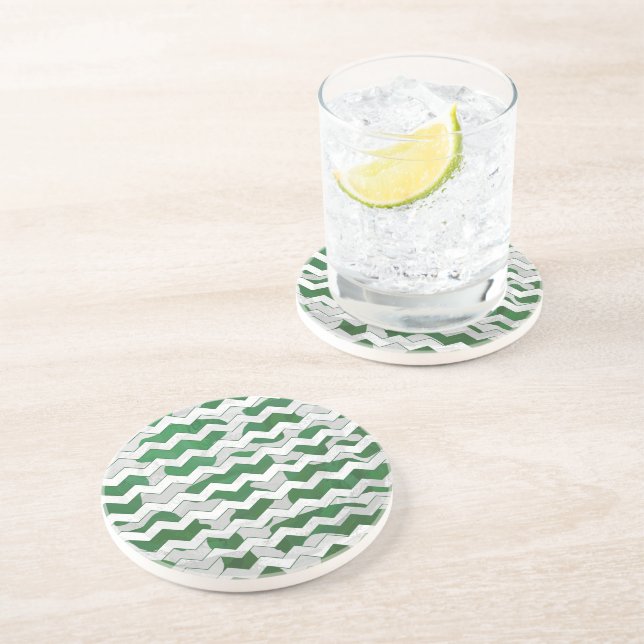Chevron Cow Green and White Print Sandstone Coaster (Side)