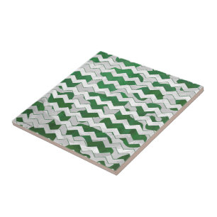 Chevron Cow Green and White Print Tile