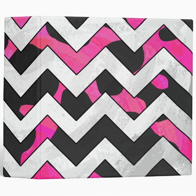 Chevron Cow Hot Pink and Black Print Binder (Front/Spine)