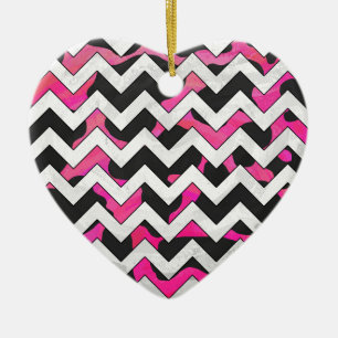 Chevron Cow Hot Pink and Black Print Ceramic Ornament